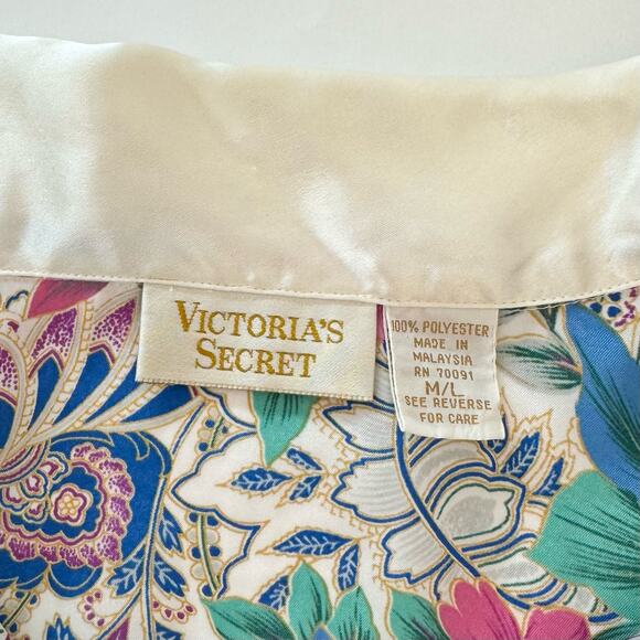Victoria's Secret Vintage Floral Sleep Shirt Short Robe Button-Down | Size M/L - Picture 10 of 11